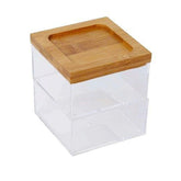Olmecs Bamboo Acrylic Cosmetic Makeup Organizer Storage Box, 2 Tier, Small
