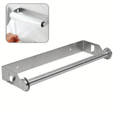 1pc Stainless Steel Paper Towel Holder with Dual Hooks, 27.94 cm Kitchen Roll Dispenser, Wall-Mounted, Punch-Free