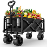 Collapsible Folding Camping Wagon Black, Foldable Camping Cart