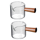 Olmecs 2Pcs Espresso Measuring Cup and Espresso Shot Glass with Wooden Handle and Double Spouts