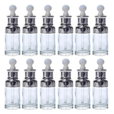 Willow Luxury Clear Glass Dropper Bottles - Thick 2oz (30ml) Leakproof Eye Dropper Bottles for Essential Oils, Eye Dropper (Silver) (12Pc Pack)