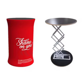 Custom Portable Tradeshow Podium Table, Hydraulic lift, Luminescent, Light box Circular