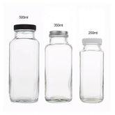 Willow 250ml 350ml 500ml Clear Empty Square Glass Beverage Bottle for Juice Coffee Milk with Lid