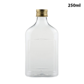 Willow 250ml Food Grade Clear PET Plastic Flat Beverage Bottle With Gold Screw Cap (240Pc / Ctn)