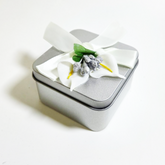 12 Pcs Square Wedding Favour Tin Box With Bow Silver 6x6x4 Cms - Willow