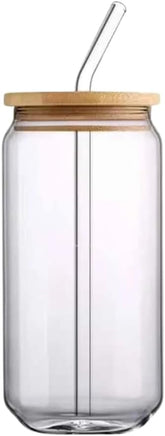 Liying 1Pcs Glass Cups with Bamboo Lids and Glass Straw 400ML Shaped Cups