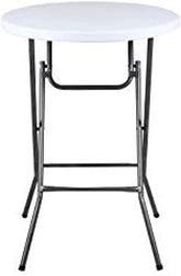 LANNY Cocktail Home Granite Round Plastic Bar Height Folding Table, Ø 60cm*H 110cm (White)