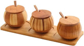 Bamboo Wood Bowls Containers Organizers with Lid and Spoon Perfect for Seasonings