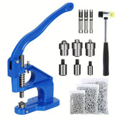 Manual punch eyelet machine with 1500pcs of 6mm, 10mm, and 12mm manual punch rings, including 3 dies #0, #2, and #4