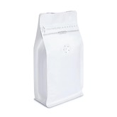 White Kraft Paper Stand Up Coffee Bag/Flat Bottom Coffee Pouch with One Way Degassing Valve and Reusable Side Zipper (4oz, 120g, 50 Pc Pack)