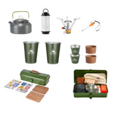 Portable Outdoor Toolbox with Teapot, Gas Stove, and Small Portable Flashlight