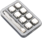 8pcs Stainless Steel Reusable Ice Cubes with Barman Tongs and Freezer Tray for cold coffee, Chill Drinks