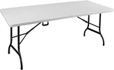 Olmecs Portable Plastic Folding Table SZK180 Wood Design 180 * 75cm for 6-8 person (White)
