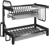 2 LAYER KITCHEN DISH RACK WITH UTENSIL & CUTTING BOARD HOLDER
