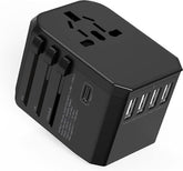 Universal Travel Adapter with 4 Ultra-Fast USB Port and 1 Ultra-Fast USB Type C Port and Power Socket Worldwide Plugs UK EU US AU Auto Switch