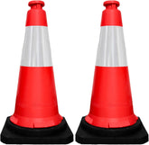 Olmecs 75 CM Road Safety Reflective Traffic Portable Wind Resistant Traffic Cone with Black Base (2 Cones)