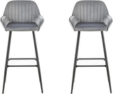 Olmecs Velvet Grey Bar Stools Set of 2 Grey Office Cocktail High Chair