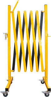 Olmecs Expandable Metal Barrier 2.5Meter – Yellow Steel Folding Security Barrier with Lockable Wheels – Portable Fence for Traffic Control,