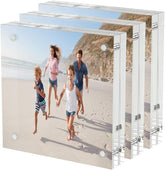 Willow (3Pc Pack) 4x4 Inches Acrylic Picture Frames ,Thicker Block, Freestanding Double Sided Magnetic Acrylic Frameless Transparent Square Frame