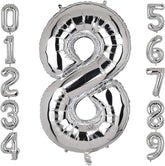 Silver Number Balloons in Helium Foil Mylar No.8