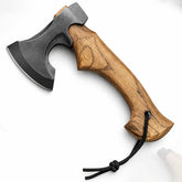 Compact Hand Axe with Wooden Handle – Camping Hatchet Chopping Axe with Leather Sheath for Wood Splitting, Survival Tactical Axe, Outdoor Bushcraft (Compact Axe)