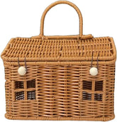 Rattan House Shaped Basket- A handmade woven picnic basket with a lid and handle