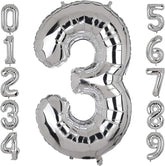 Silver Number Balloons in Helium Foil Mylar No.3