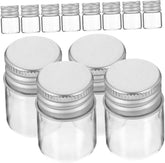 Willow Set of 12 Mini Wide Mouth Glass Bottles 5 ml Empty Decorative Glass Bottles with Aluminium Screw Cap