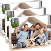 Willow (3Pc Pack) 6x8 Inches Acrylic Picture Frames ,Thicker Block, Freestanding Double Sided Magnetic Acrylic Frameless Transparent Square Frame