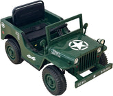 VLRA BIKE Kids Military Style Electric Ride-On Jeep, with Shovel, Realistic Military Details, Rugged Wheels 12V 3-6years