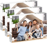 Willow (3Pc Pack) 3.5x5 Inches Acrylic Picture Frames ,Thicker Block, Freestanding Double Sided Magnetic Acrylic Frameless Transparent Square Frame for Desktop Display