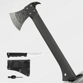 Compact Hand Axe with Wooden Handle – Camping Hatchet Chopping Axe with Leather Sheath for Wood Splitting, Survival Tactical Axe, Outdoor Bushcraft (ForgeMaster Axe)