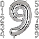Silver Number Balloons in Helium Foil Mylar No.9