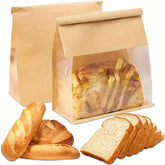 Willow Heavy-Duty Large Kraft Paper Bread Bag with Tin Tie Lock Clear Front Window, Size : 28x22x11 Cms - 50Pcs / Pack