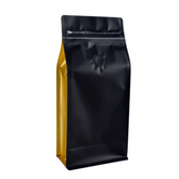 Coffee Pouches, Resealable Coffee Bag with valve, Flat Bottom Pull Tab Zipper Black/Gold 1000g (25 Pc Pack) - Willow
