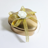 12 Pcs Heart Shape Wedding Favour Tin Box With Bow Gold 6x6x4 Cms - Willow