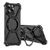Njoyny Starring Series Magnetic Metal Phone Case for iPhone 16 15 14 13 Pro Max Z Shape Bumper 360° Rotation Holder Protective Cover