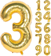 Gold Number Balloons in Helium Foil Mylar No. 3