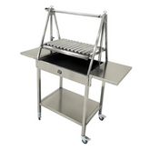 Olmecs Outdoor BBQ Grill Stove 2 layers design with Adjustable Roast Fork 4 Wheels