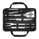 Olmecs Stainless-Steel BBQ Grill Tool Set with Knife Brush Fork Spatula and Tong with Oxford Bag (5 Pieces)
