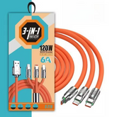 3 in 1 Multi Charging Cable 120W Fast Charging Cable with Type-C Micro USB Port Connectors for iPhone Samsung Xiaomi Huawei etc