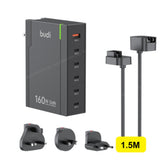 160W 6-Ports GaN PD + QC3.0 Global Travel Super-Fast Charger with 1.5m Extension Cable