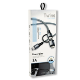 TWINS 2 in 1 Cable - XF-45 / 3A USB-C / Type-C to USB-C / Type-C + 8 Pin Fast Charging Braided Data Cable, 1 .00 mtr