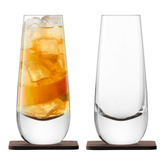 LSA Whisky Islay Mixer Glass 325ml Clear & Walnut Coaster | Set of 2 | Handmade Glass and Wood | WH06