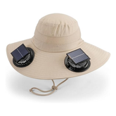 Wide Brim Outdoor Fishing Hat 2 Solar Powered Fans & USB Charging
