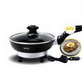 DENX Electric Car Travel Fryer 24V Portable Frying Pan with Glass Lid, Compact Mini Cooker for Car, Truck, RV & Camping