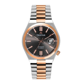 Tristar NJ Series Men's Automatic Watch Black Index Dial Rose Gold 2 Tone Bracelet Wrist Watch for Men