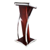 Olmecs Wooden Podium with Stainless Steel Lining Conference Rostrum Stand, Maple Brown with Silver