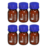 Willow 100mL Reagent Media Bottle, 6Pcs Round Graduated Glass Storage Bottle Blue Screw Cap for Chemistry Lab