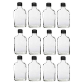200ml Glass Flask Bottles with Black Tamper Evident Caps 80 Pc Carton